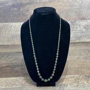 Vintage Dark Jade Necklace-925 Clasp-30in